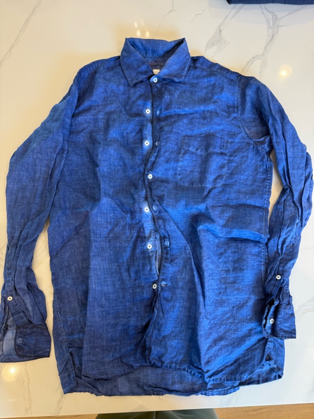 Massimo Alba blue water color dyed Ramie of Nettle casual shirt.  M